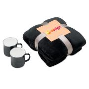Ensemble cadeau AGRADABLE avec couverture polaire et 2 mugs émaillés-AGRADABLE