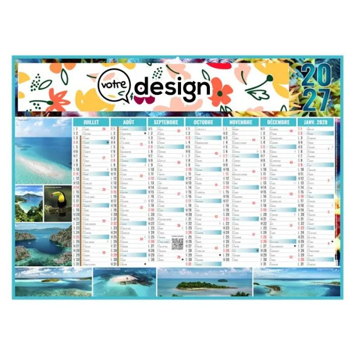 Calendrier Standard illustré personnalisable - Thème îles
