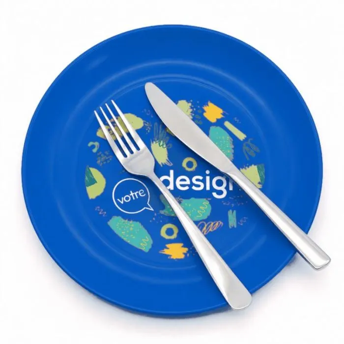 Assiette ronde plate en plastique recyclé personnalisable