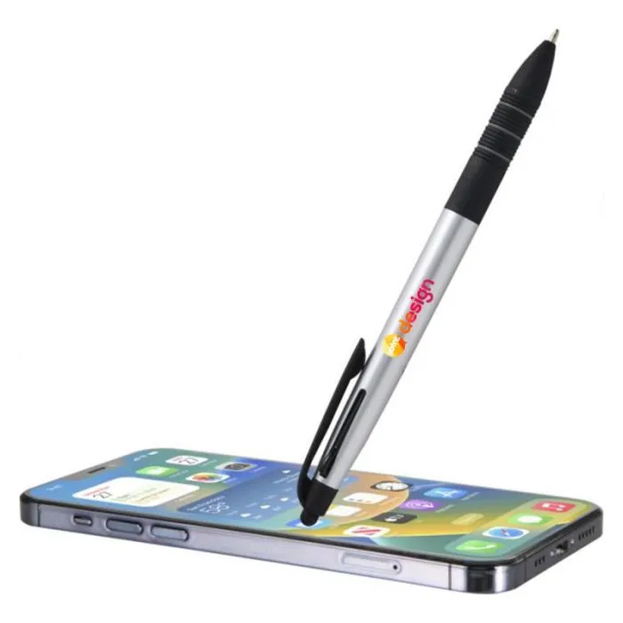 Stylo bille personnalisable recyclé RCS 3 encres avec stylet - TRINE