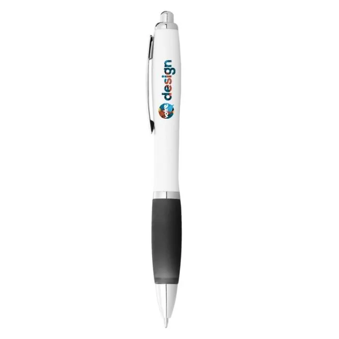 Stylo bille publicitaire avec corps blanc et grip coloré - Nash