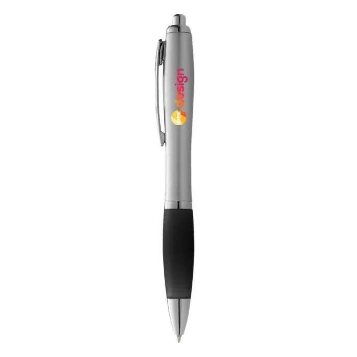 Stylo bille personnalisé avec corps argenté et grip coloré - Nash