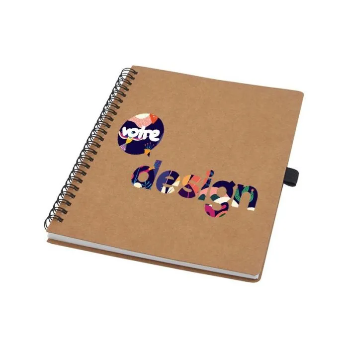 Carnet publicitaire Cobble A5 à spirales en carton recyclé avec papier de pierre