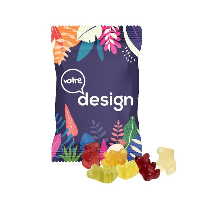 Bonbon gommes de fruits personnalisé en sachet de 15g