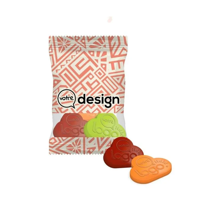Sachet 10g transparent de mini gommes de fruits 100% personnalisées