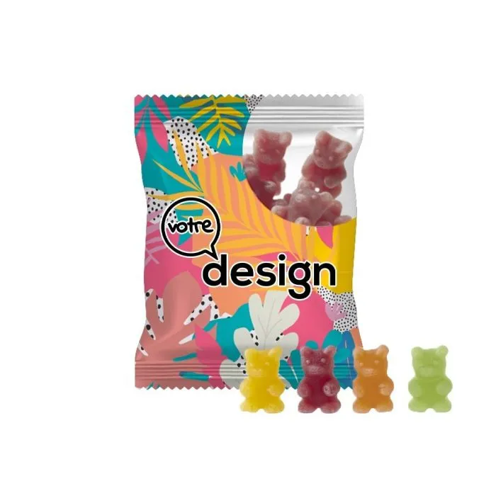 Sachet de bonbons personnalisés Oursons-Tisane® en sachet transparent 20g