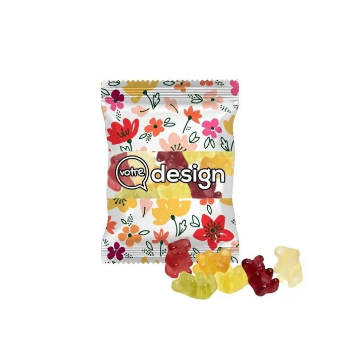 Sachet 10g publicitaire transparent bonbons oursons smarts vegan