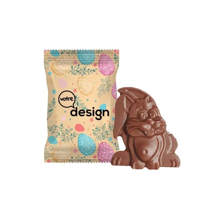 Sachet publicitaire opaque d'une figurine de Pâques en chocolat