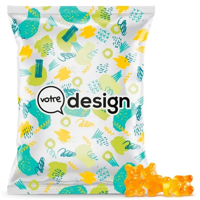 Oursons gélifiés unicolores avec sachet personnalisable - 15g