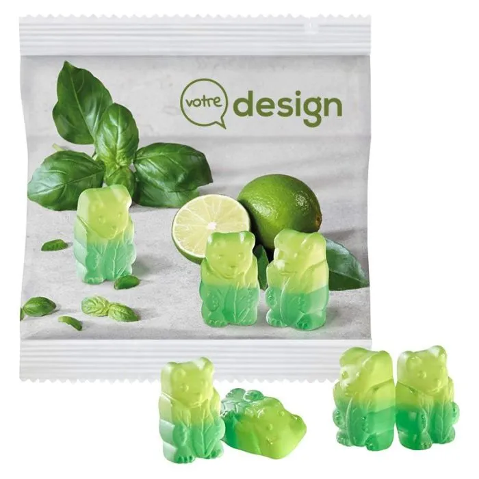 Gomme de fruits vegan bicolores avec sachet compostable personnalisable - 20g
