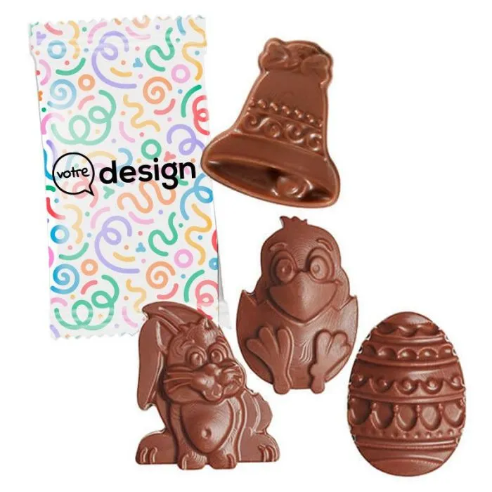 Sachet personnalisé figurines chocolat Pâques