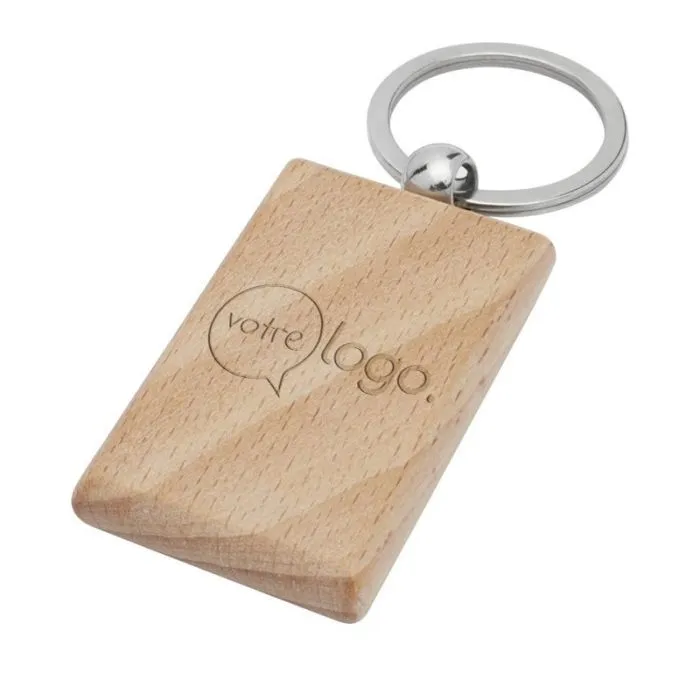 Porte-clés rectangulaire publicitaire en bois de hêtre Gian