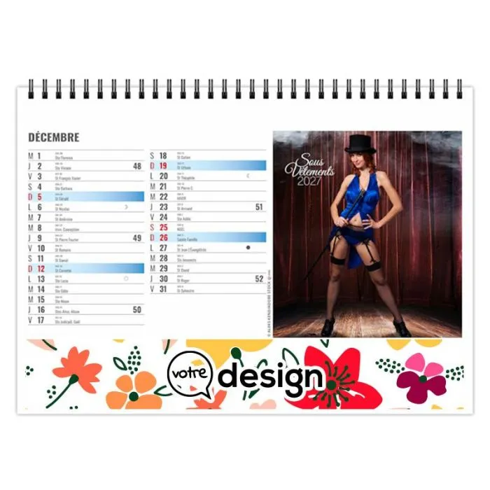 Calendrier chevalet 13 feuillets illustrés personnalisables - Thème lingerie