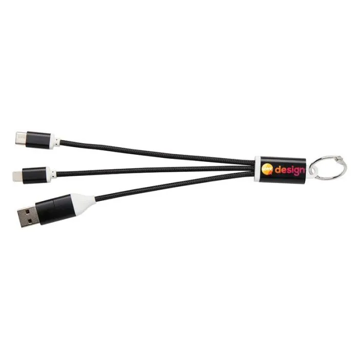 Câble de charge 4-en-1 en aluminium recyclé personnalisé avec porte-clés-Metal