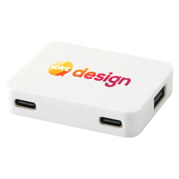 Hub USB Gaia personnalisé en plastique recyclé avec 4 ports USB