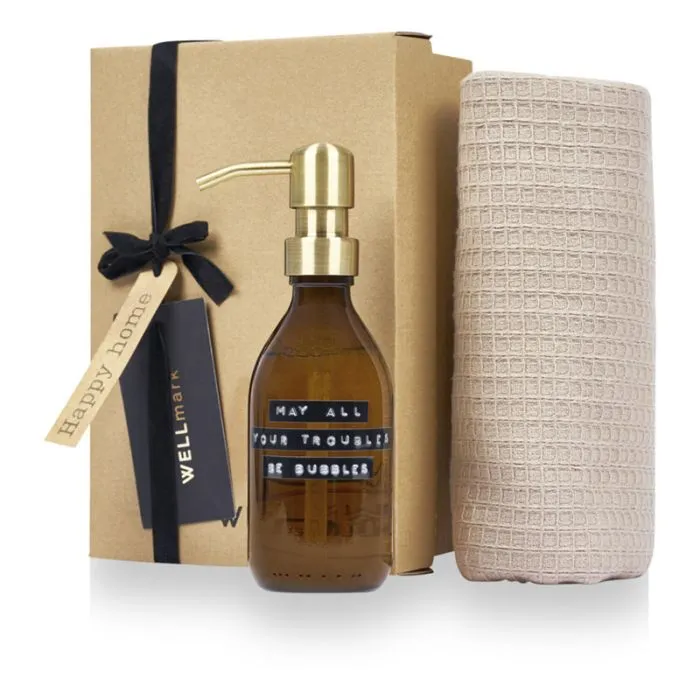 Coffret cadeau savon & serviette en coton bio - Happy Home