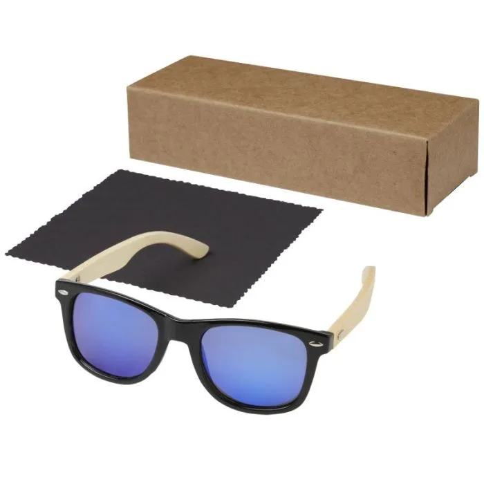 Lunettes de soleil publicitaire polarisées miroir Taiyō en rPET/bambou dans coffret cadeau