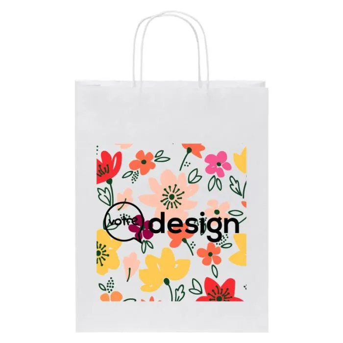 Sac en papier Kraft 80 g/m² personnalisé avec poignées torsadées, taille moyenne