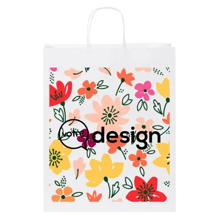 Sac en papier Kraft 80-90 g/m² personnalisé avec poignées torsadées, grande taille