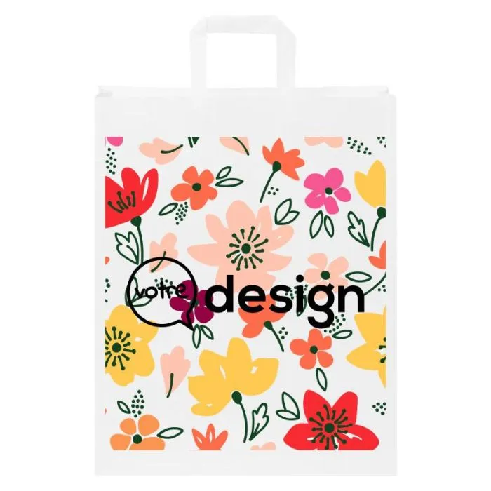 Sac en papier Kraft 80-90 g/m² personnalisé avec poignées plates, grande taille