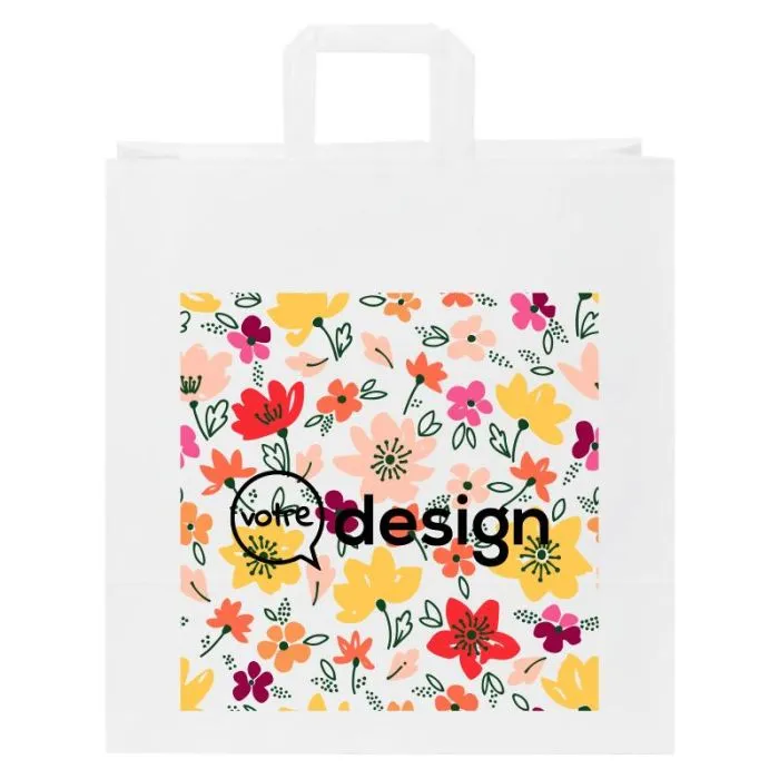 Sac en papier Kraft 80-90 g/m² personnalisé avec poignées plates, taille XL