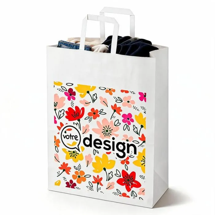 Sac kraft à fleurs avec poignées plates personnalisable 