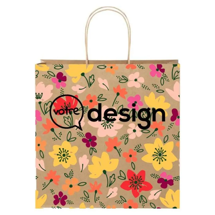 Sac en papier Kraft 120 g/m2 avec poignées torsadées XL personnalisable