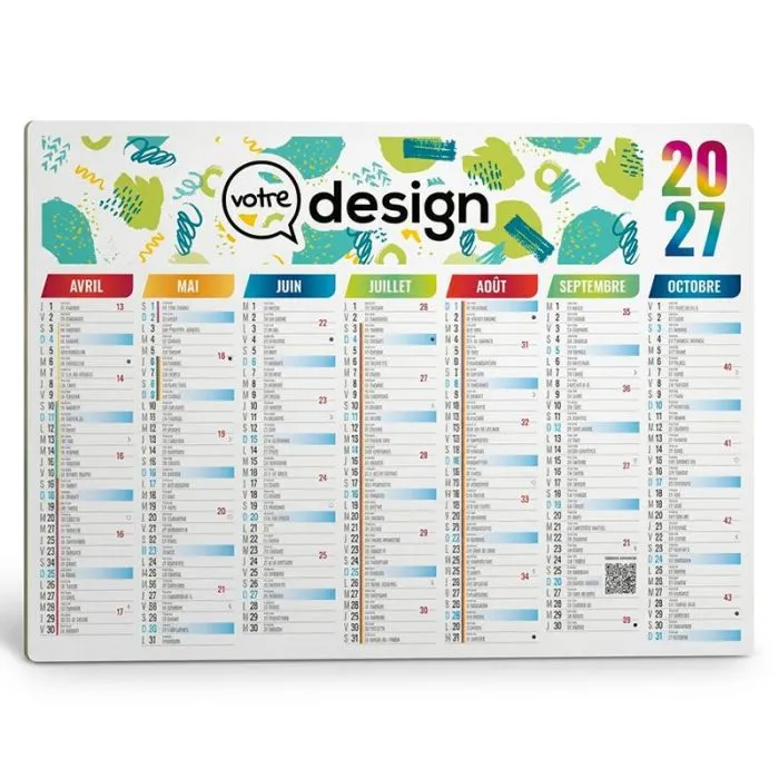 Calendrier bancaire grille scolaire personnalisable taille Midi