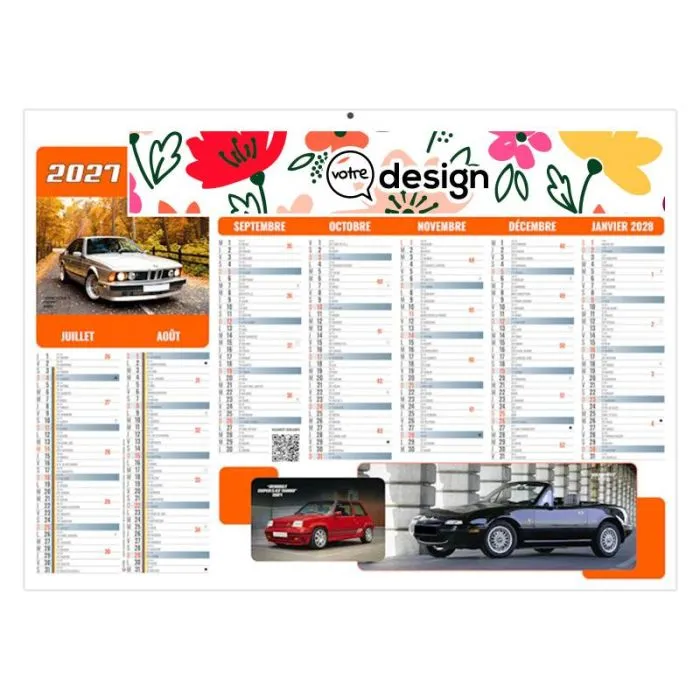 Calendrier bancaire illustré personnalisable taille Mini - Thème voitures de collection