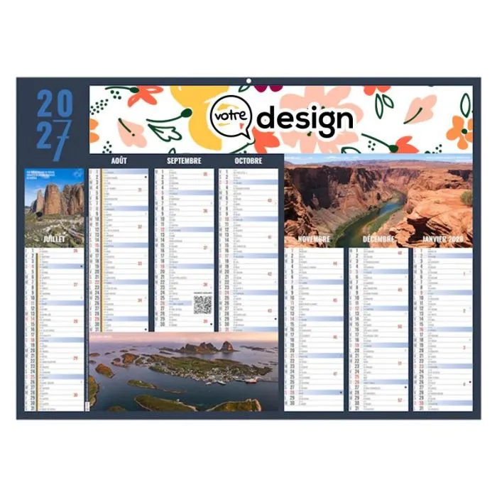 Calendrier bancaire 14 mois personnalisable - Thème voyage