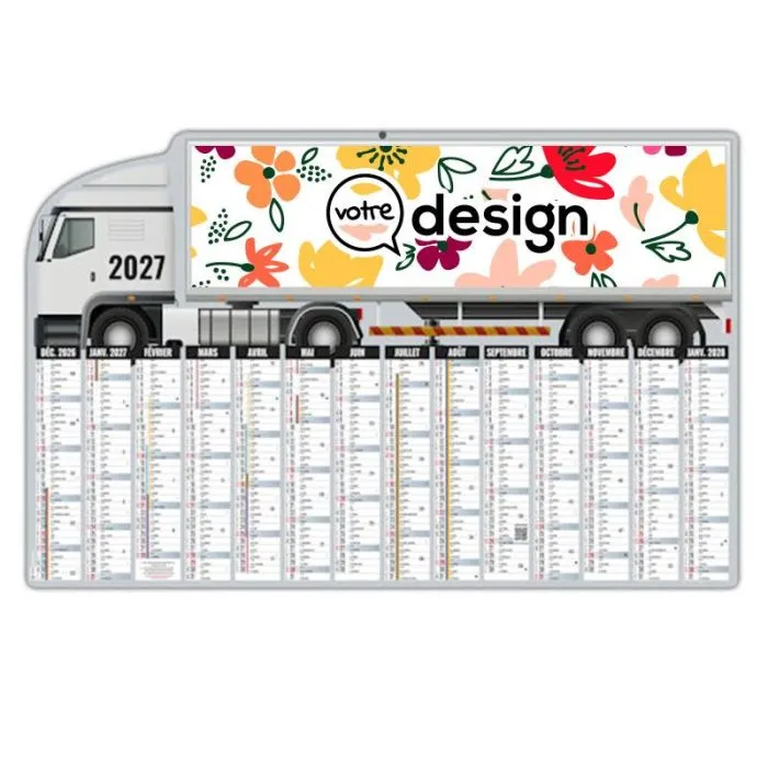 Calendrier bancaire découpé personnalisable - Thème camion