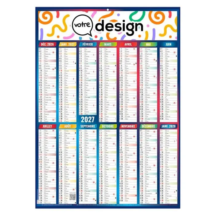 Calendrier bancaire personnalisable 14 mois verso au choix taille Midi