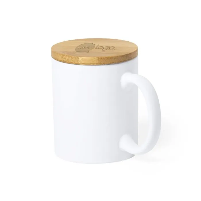 Tasse en céramique publicitaire avec couvercle bambou 370ml - Yotel