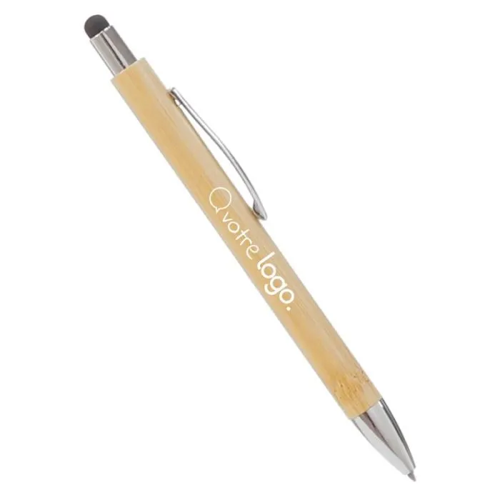 Stylo pointeur en bambou avec accessoires chromés personnalisable
