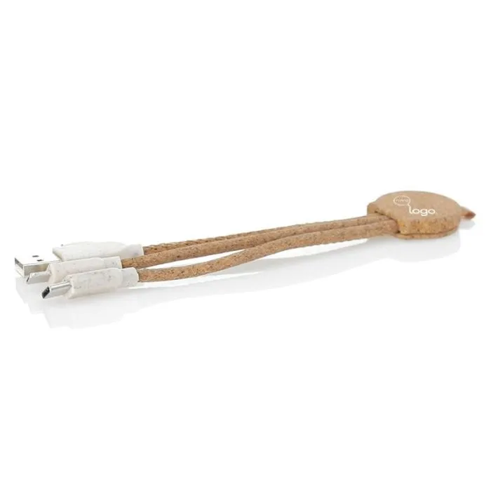 Câble chargeur USB liège et paille de blé personnalisable