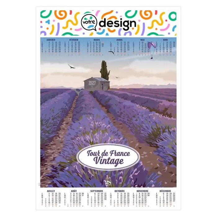 Poster illustré personnalisable avec calendrier 12 mois - Thème lavande
