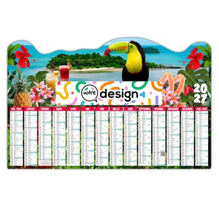 Calendrier bancaire découpé personnalisable - Thème tropical