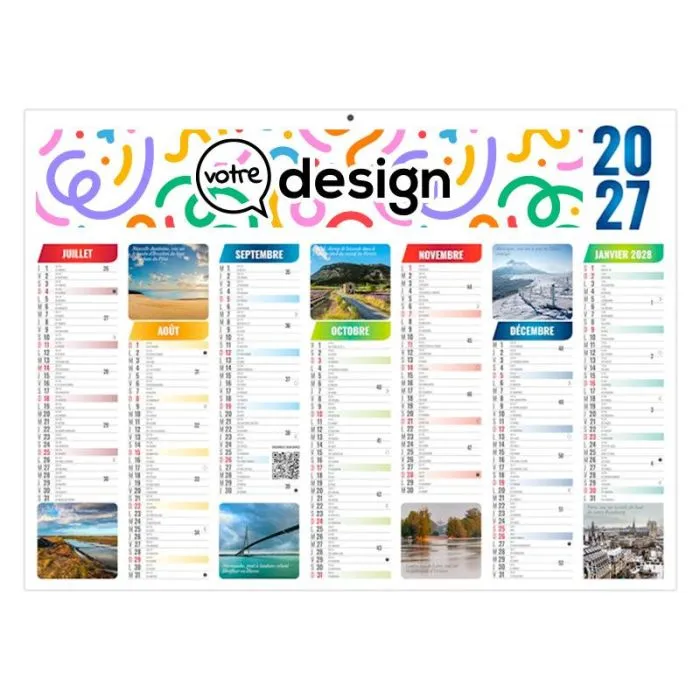Calendrier bancaire 550 x 405mm personnalisable illustré - Thème France