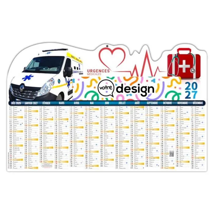 Calendrier bancaire découpé personnalisable - Thème ambulance