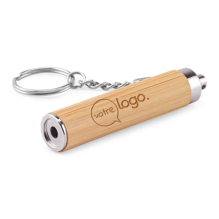 Porte-clés personnalisé en bambou et ABS avec torche LED, ø15 x 75 mm