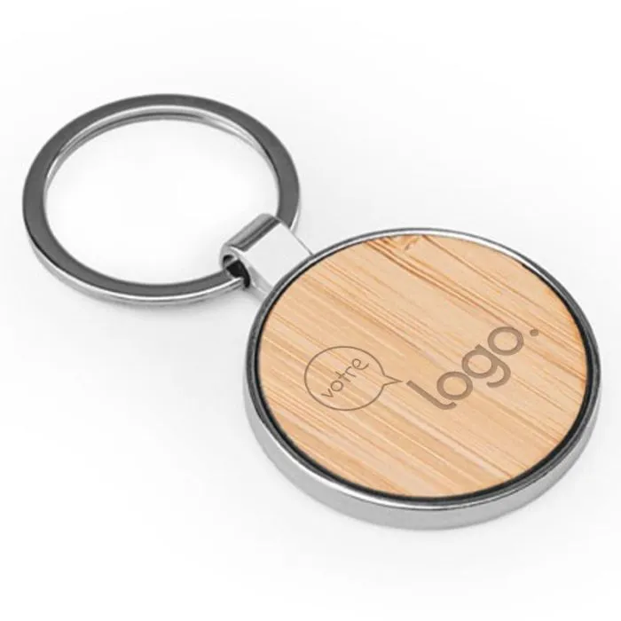 Porte-clés rond en zinc et bambou personnalisable – GASTON ROUND