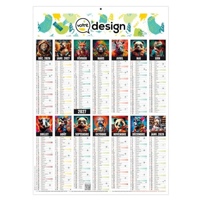 Calendrier bancaire 14 mois personnalisable - Thème pop'art