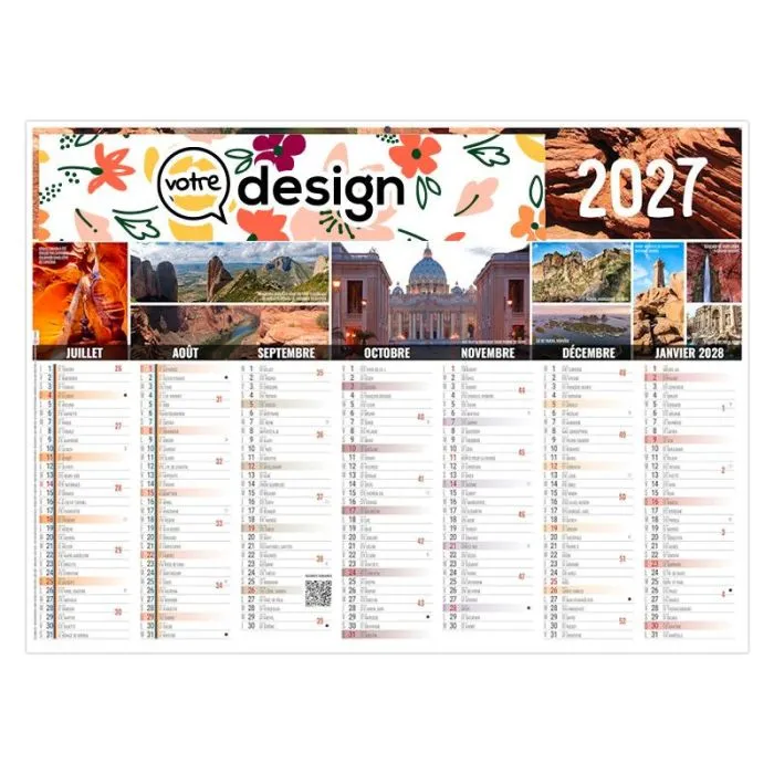 Calendrier bancaire 14 mois personnalisable - Thème Monde