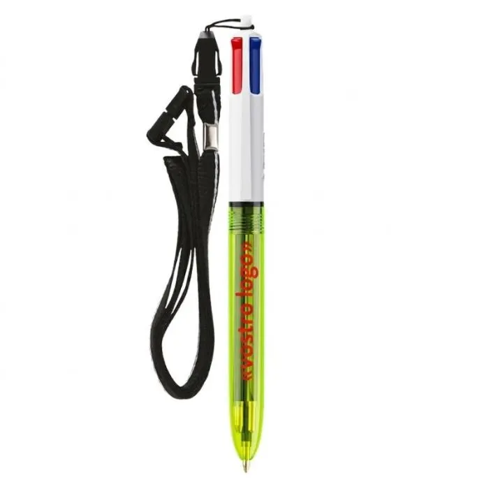 Pena a sfera BIC® 4 Colours Fluo con cordino