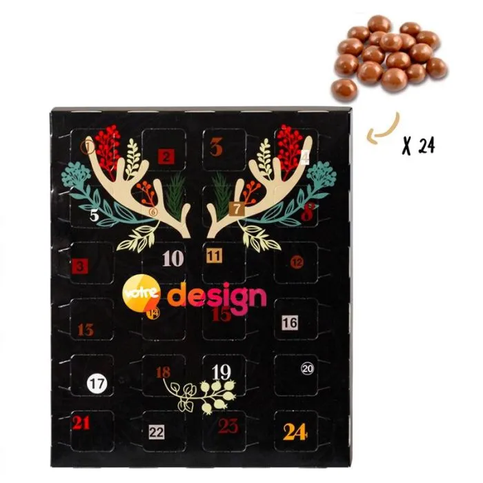 Calendrier de l'Avent billes 19x16cm choco-caramel personnalisé