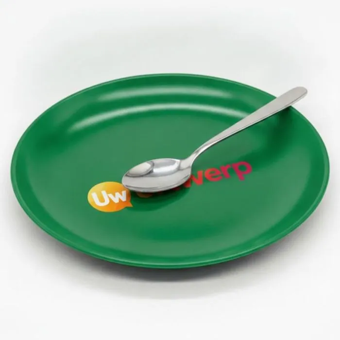 Rond dessertbordje van gerecycled plastic, personaliseerbaar