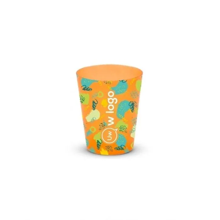 Herbruikbare beker van 15/20 cl van gerecycled plastic, personaliseerbaar