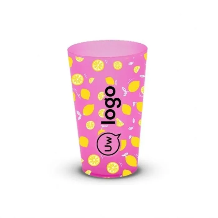 Herbruikbare beker van 30/33 cl van gerecycled plastic, personaliseerbaar