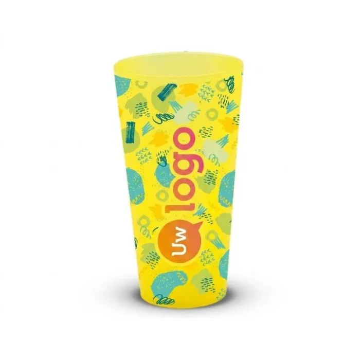 Herbruikbare beker van 35/40 cl van gerecycled plastic, personaliseerbaar