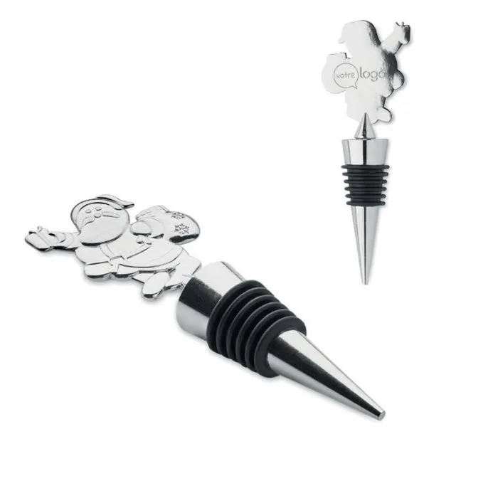 Bouchon de bouteille motif Noël en métal argenté personnalisé - Alto